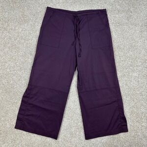 Be Present Yoga Pants Womens XL Purple Lotus Embroidered Cropped Drawstring Slit